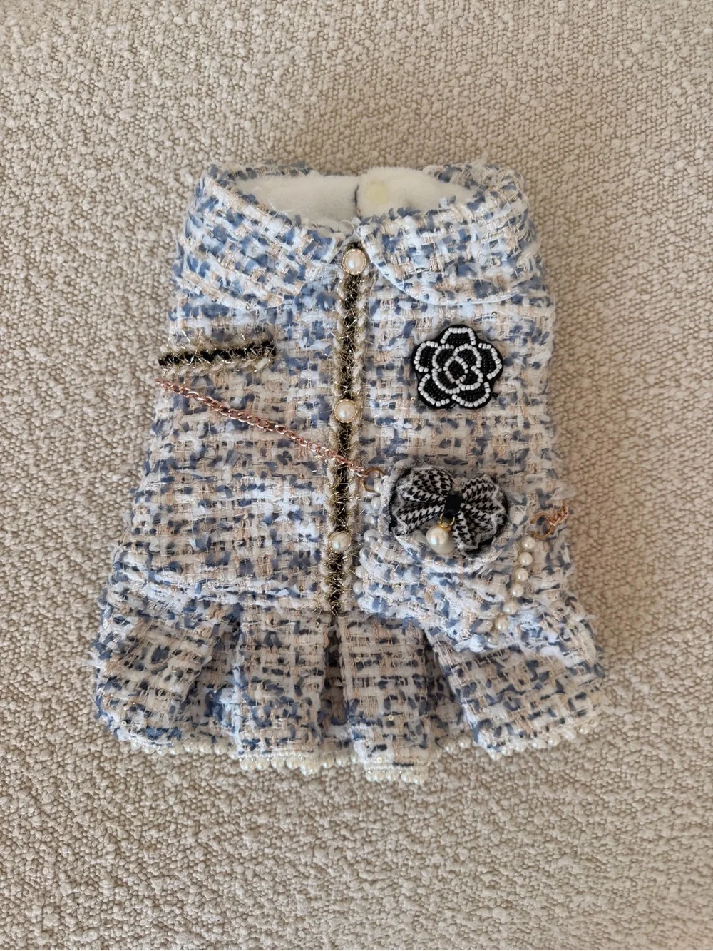 New Luxury Pearl Dog Dress Tweed Princess small